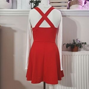 Red Criss Cross Skater Overall Dress